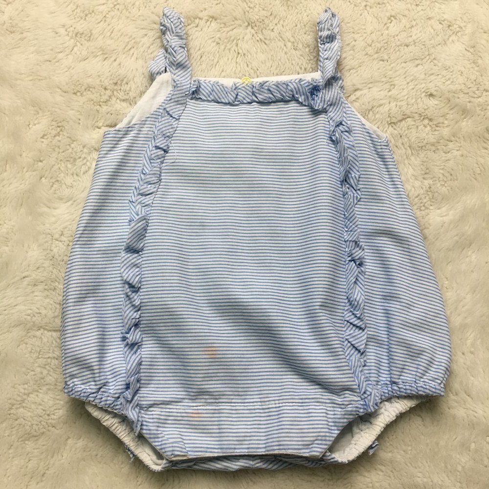 Isabel Garreton Baby Girl Ruffled Onesie Blue Striped Size 6 Months